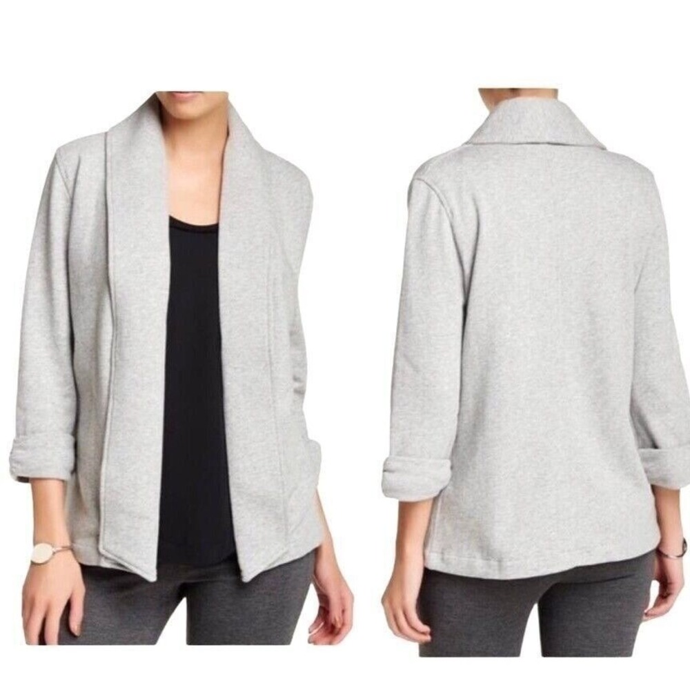 Theory Women Minimalist Quiet Luxury Open Front Blazer M Gray Peru Cotton Jacket